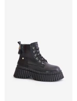 Zateplené kožené botky s masivní podrážkou GOE OO2N4126 černé