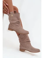 Zateplené dámské kotníkové boty z přírodní semišové kůže Zazoo – béžové