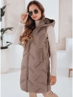 Dámská dlouhá prošívaná vesta s kapucí tmavě béžová FashionStreet TY5100