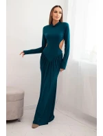 Dámská dlouhá šaty s viskózou a rolákem a odhalenými zády mořská