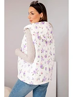 Dámská prošívaná vesta s květinami a kapucí fialová