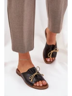 Kožené Ploché Elegantní Pantofle S Mašlí Lewski 3572 Černé