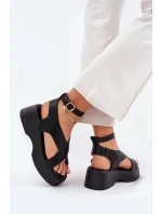 Dámské Sandály Na Platformě A Klínu Eko Kůže Černé Tenzorus