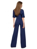 S285 Kombinéza s výstřihem do V a širokými nohavicemi - černá
