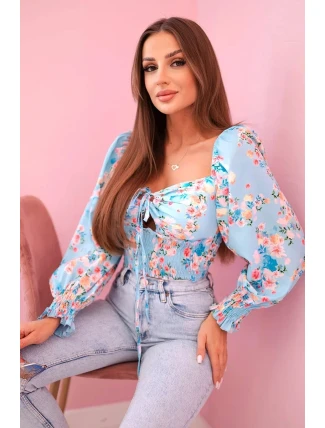 Dámská španělská halenka s květinovým vzorem, dlouhý rukáv modrý Dámská španělská halenka s květinovým vzorem, dlouhý rukáv modrý