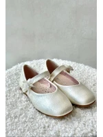 Brokátové Dětské Baletky S Velcro Zapínáním Bežové Jeylin