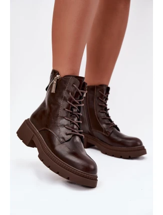 Kožené dámské pracovní kozačky s vyhříváním Big Star SS274453 hnědé