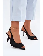 Dámské sandály na podpatku Eko semiš Černé Sevina