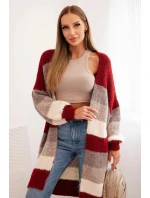 Dámský kardigan s vlnou v barevných pruzích bordový Dámský kardigan s vlnou v barevných pruzích bordový