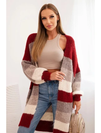 Dámský kardigan s vlnou v barevných pruzích bordový Dámský kardigan s vlnou v barevných pruzích bordový