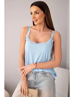 Dámská halenka na ramínka s krajkovým zakončením modrá Dámská halenka na ramínka s krajkovým zakončením modrá