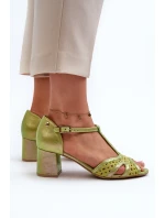 Dámské kožené sandály na podpatku Maciejka 06551-09 limetkové