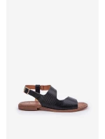 Kožené Sandály Na Přezku S Ražbou Lewski 3041 Černé Kožené Sandály Na Přezku S Ražbou Lewski 3041 Černé