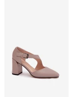 Kožené Lodičky Na Podpatku S Přezkou Vinceza 91133 Šedé