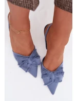 Dámské sandály na podpatku s mašlí Modré Hestia