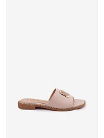 Pantofle z přírodní kůže Ploché podpatky Ozdoba S.Barski KV61-6019 Nude