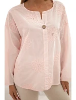 Košilová halenka s vyšívaným vzorem pudrově růžová