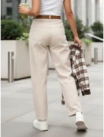 Dámské džíny mom fit s vysokým pasem a páskem světle béžové FashionStreet UY2919
