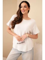 Dámský svetr s krátkým rukávem volného střihu béžový