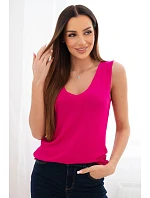 Dámská viskózová halenka bez rukávů s výstřihem do V fuchsie