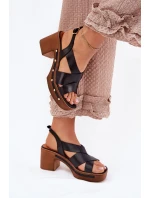 Kožené Sandály Na Podpatku Zazoo 1081 Černé Kožené Sandály Na Podpatku Zazoo 1081 Černé