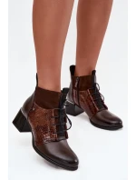 Zazoo 60503 kožené kotníčkové boty na podpatku vyhřívané čokoládové