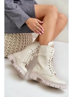 Lakované Zateplené Kotníkové Boty Workery s Ozdobou Béžové Kelilea