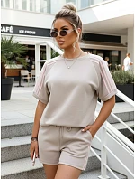Dámská viskózová souprava s motýlem a šortkami béžová FashionStreet AY1184
