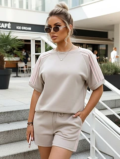 Dámská viskózová souprava s motýlem a šortkami béžová FashionStreet AY1184