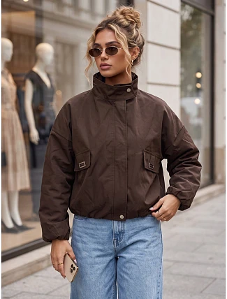 Dámská přechodná bunda typu bomber s stojáčkem, hnědá, FashionStreet TY6022 Dámská přechodná bunda typu bomber s stojáčkem, hnědá, FashionStreet TY6022