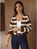 Dámský oversize kardigan s pruhy v čokoládově-béžové barvě FashionStreet MY2611