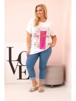 Dámská bavlněná halenka Plus Size s potiskem „Day Dream“ bílá + růžová
