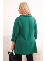 Dámská bavlněná blůza Plus Size asymetrická s ohrnovacím rukávem tmavě zelená