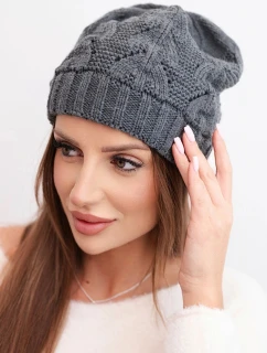 Dámská zimní pletená čepice s krajkovým vzorem K427 grafitová