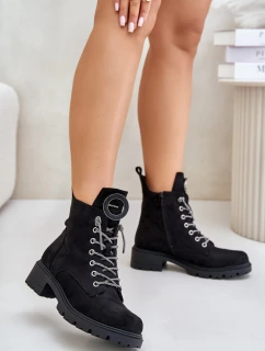 Zateplené kotníkové boty s ozdobným šněrováním Vinceza 16465 Černé