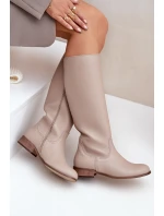 Dámské Kožené Vysoké Boty Do Poloviny Lýtka Na Zip Zazoo 3616 Světle Béžové