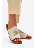 Dámské sandály na plochém podpatku s ozdobným vázáním béžové Norela