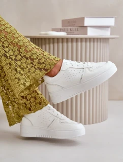 Dámské tenisky na platformě s ozdobným šněrováním bílé Mistra