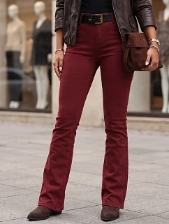 Dámské džíny s rozšiřujícími se nohavicemi, s páskem a vysokým pasem, vínové, FashionStreet UY3111