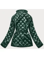 Tmavě zelená prošívaná dámská bunda s páskem (BH2208) Tmavě zelená prošívaná dámská bunda s páskem (BH2208)