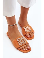 Dámské sandály na ploché podrážce s oranžovým zdobením Inaile