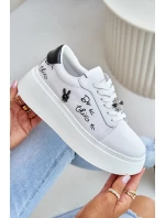 Dámské Kožené Tenisky Na Platformě S Připínacím Prvkem A Nápisem 89102 Bílé