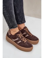 Zazoo N1176 Semišové Sneakersy Na Platformě Leopardí Čokoládové