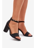 Dámské sandály na podpatku s pleteným pásem černé Asdine