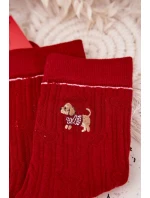 Dámské vánoční ponožky srdce a pejsek červené