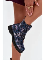 Dámské zateplené kotníkové boty 57C1052 Tmavě modrá vzor - Artiker