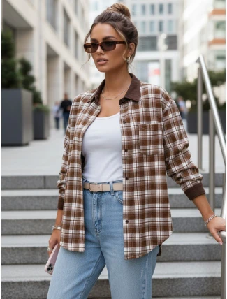 Dámská kostkovaná košile na knoflíky hnědá FashionStreet DY0486