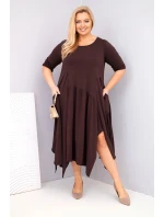 Dámská bavlněná suknička Plus Size s asymetrickým lemem hnědá