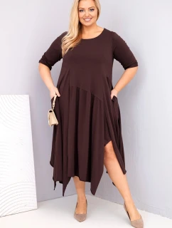 Dámská bavlněná suknička Plus Size s asymetrickým lemem hnědá