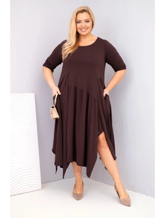 Dámská bavlněná suknička Plus Size s asymetrickým lemem hnědá